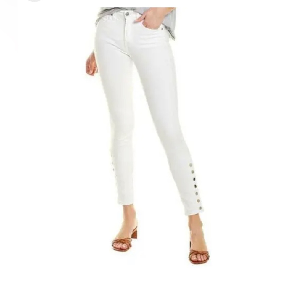Veronica Beard Kate High Waist Skinny Jeans Size 28 White Ankle button detail